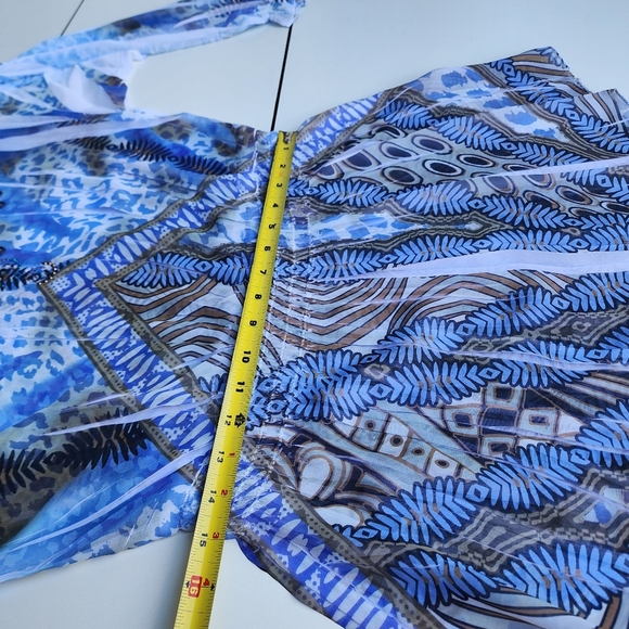 Daniel Benjamin Womens Sheer Tunic Top Smocked Beaded Boho Lightweight Blue Sz M - Picture 8 of 10